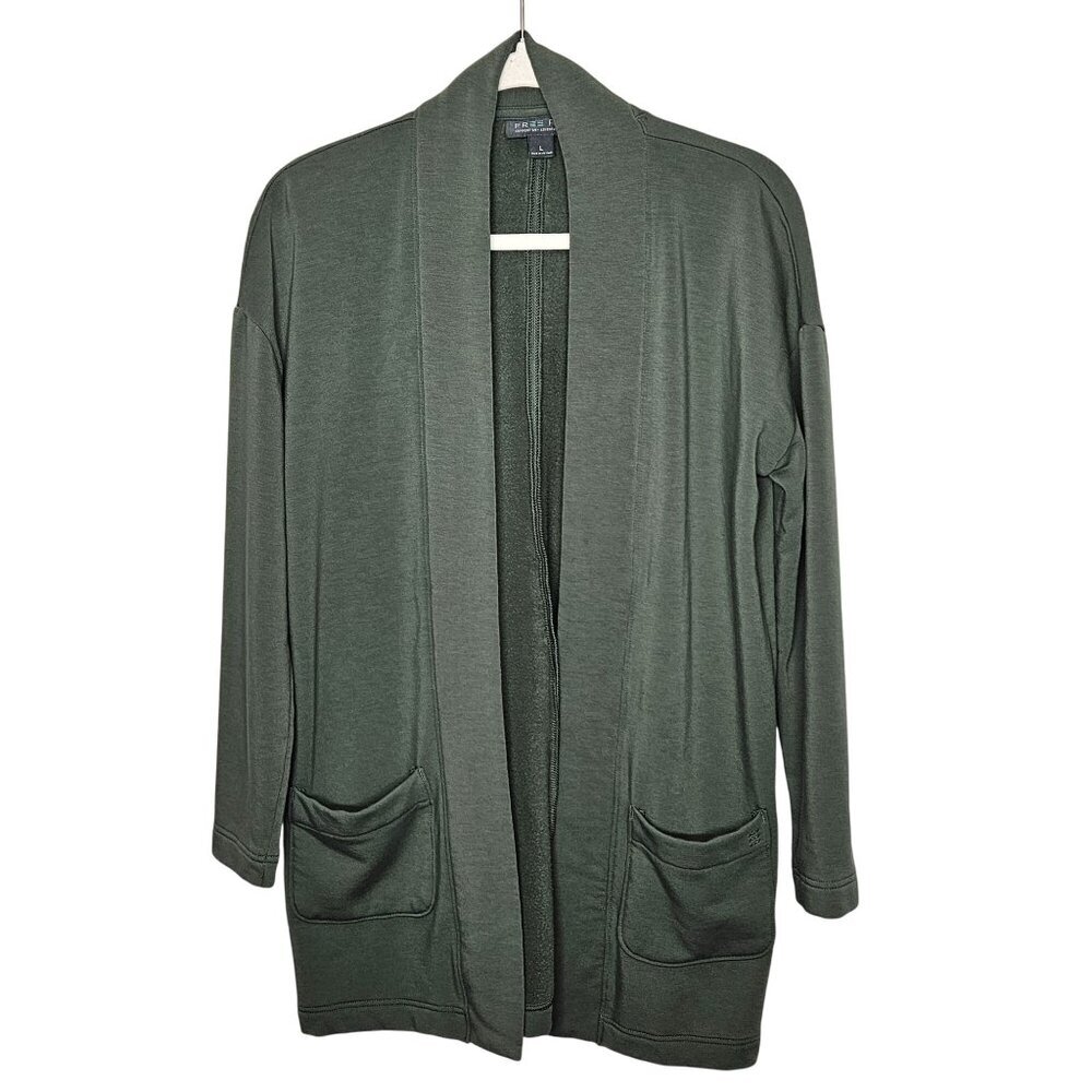 Free‎ Fly Womens Open Front Cardigan Pockets Lightweight Bamboo Blend L Green